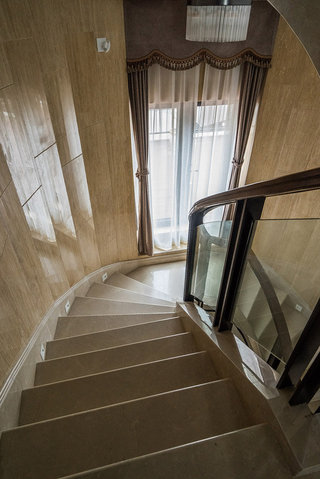 时尚现代中式大理石旋转楼梯俯视效果图