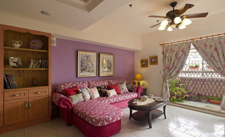 紫色唯美乡村田园风格客厅背景墙设计