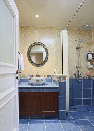 蓝色简约美式装修卫生间瓷砖设计