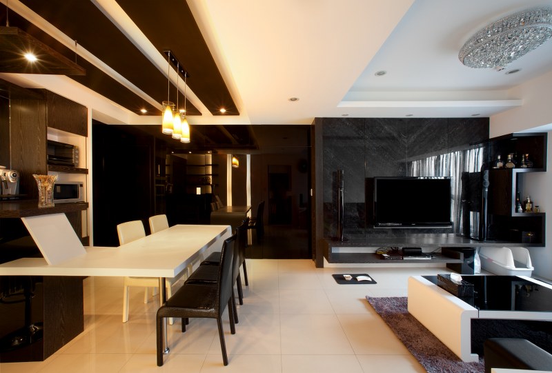 78平时尚黑现代简约风格二居室装修效果图