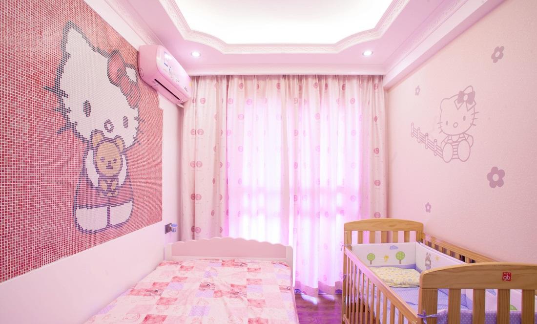 儿童房,背景墙,现代,粉色