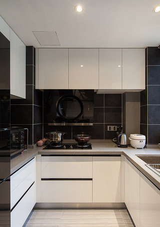 黑白时尚现代简约小厨房设计装修图