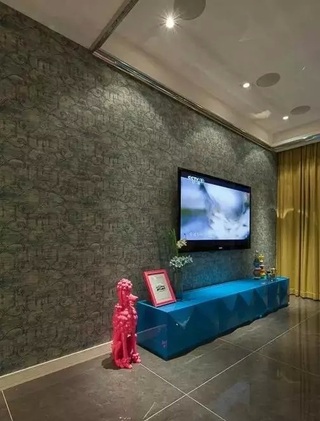 宜家客厅硅藻泥电视背景墙装潢案例图