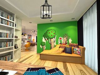 清新活泼现代设计绿色沙发背景墙装修效果图欣赏