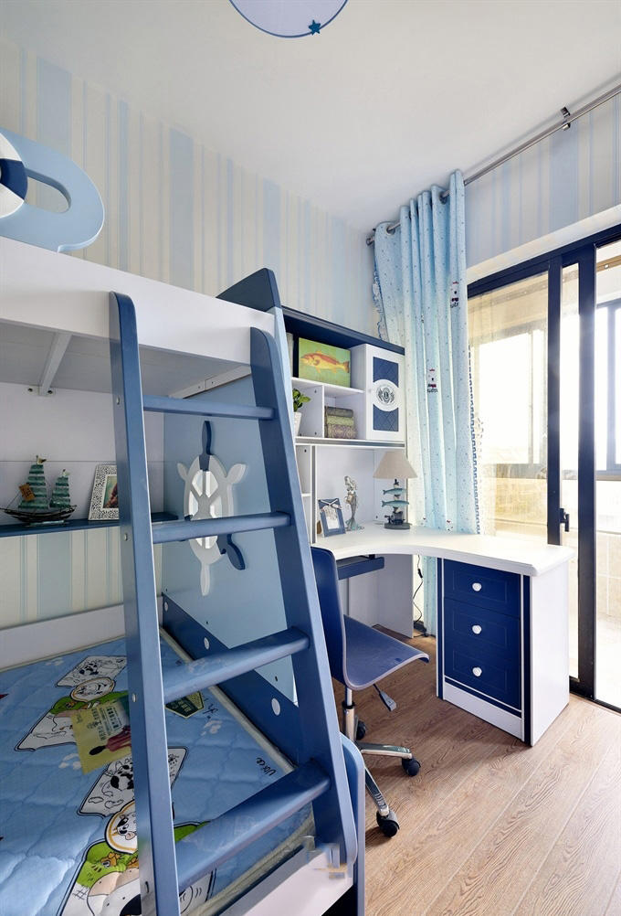 蓝色清新地中海风格儿童房设计装修图片