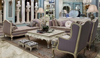 唯美浪漫紫色欧式洛可可风客厅沙发装饰设计