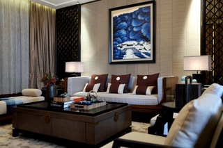 典雅新中式风格客厅沙发背景墙装修效果图