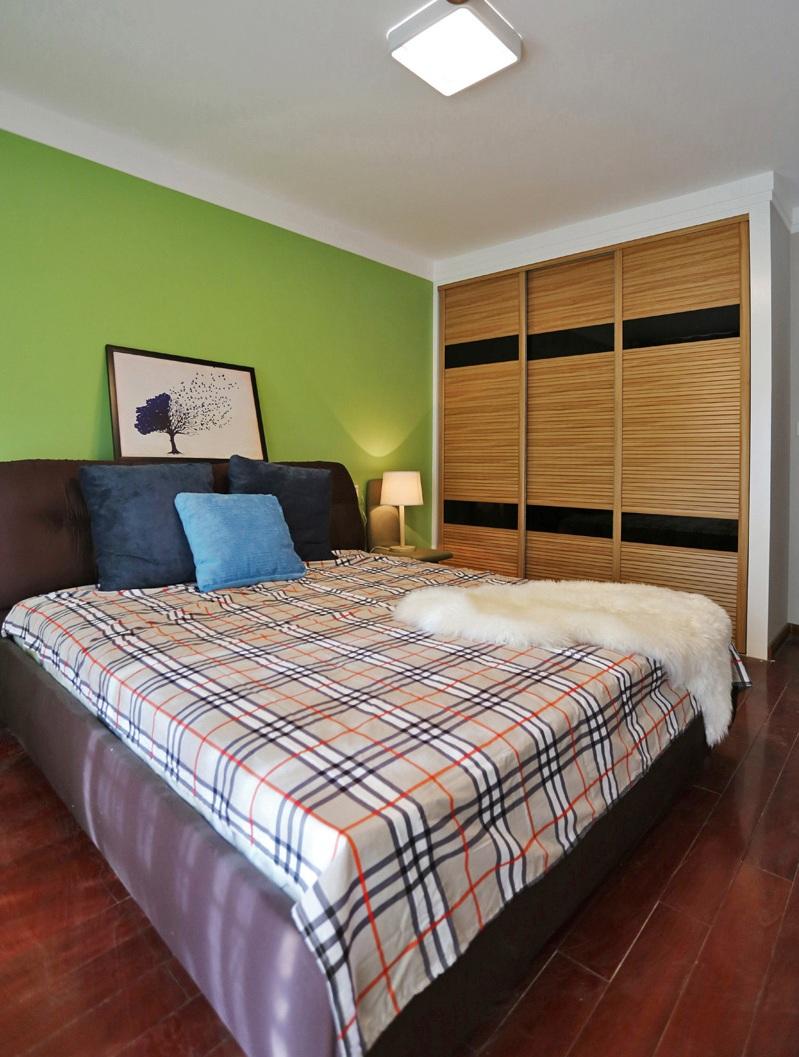 绿色小清新现代卧室背景墙装饰效果图