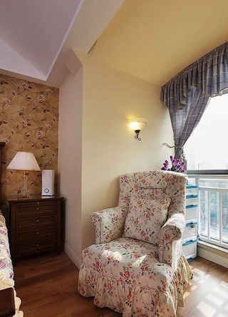 复古美式田园风卧室单人沙发软装效果图