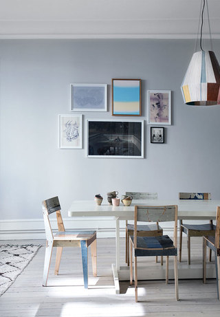 清新时尚创意灰蓝色北欧风格餐厅相片墙装饰图