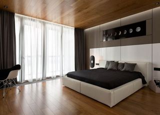 时尚现代黑白配色卧室实木吊顶设计欣赏图