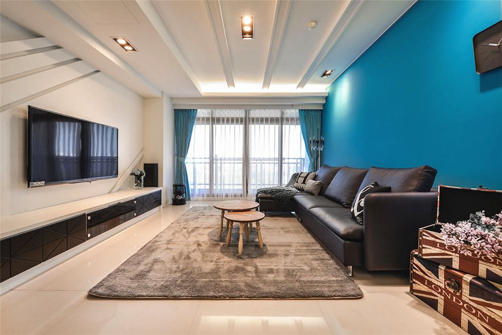 时尚现代设计客厅蓝色沙发背景墙欣赏