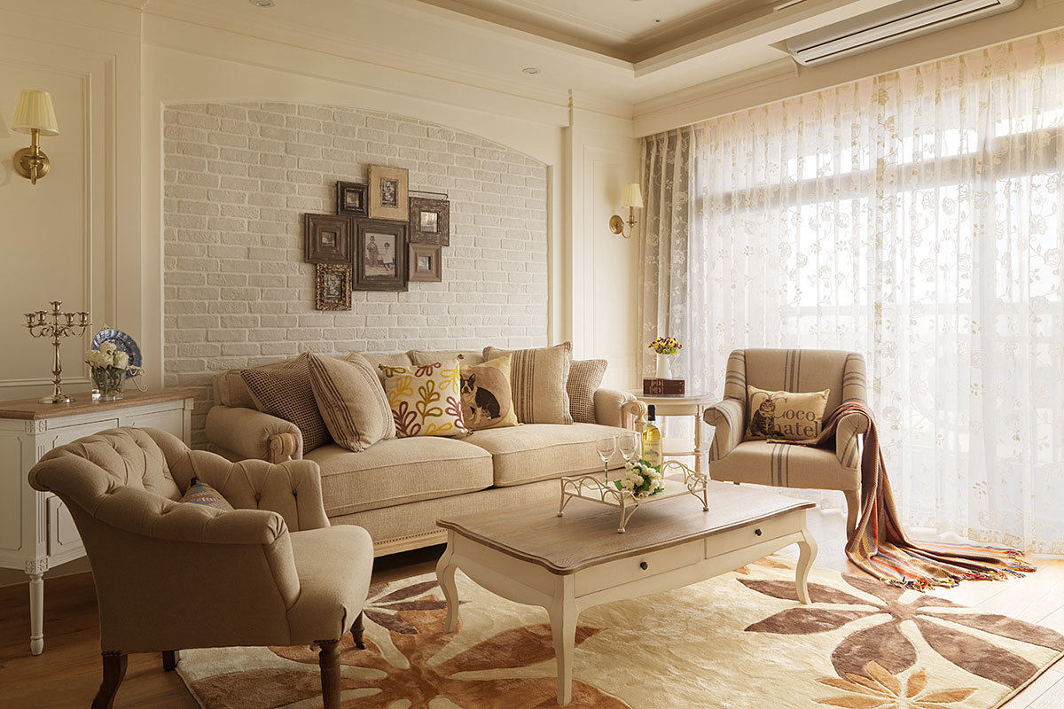 北欧素色田园风格客厅沙发背景墙设计