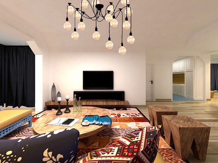 开放式多彩现代波西米亚风格一居室装修效果图
