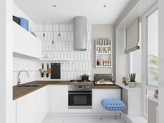 简约北欧风格小厨房室L型橱柜效果图