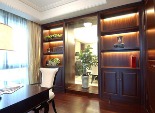 高端实木美式风格书房书柜设计案例
