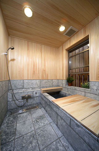 简洁日式现代卫生间大理石与原木搭配设计欣赏图