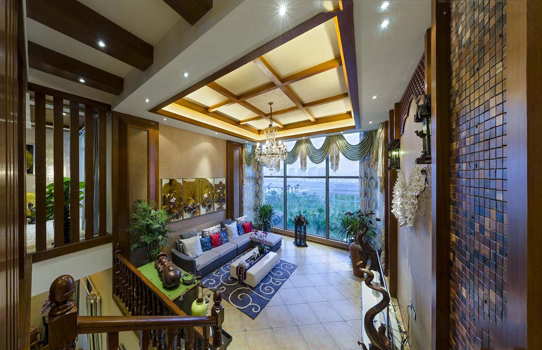 多彩东南亚豪华风格别墅客厅整体设计装饰图