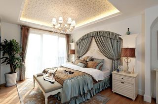 奢华美式新古典风格卧室床头效果图