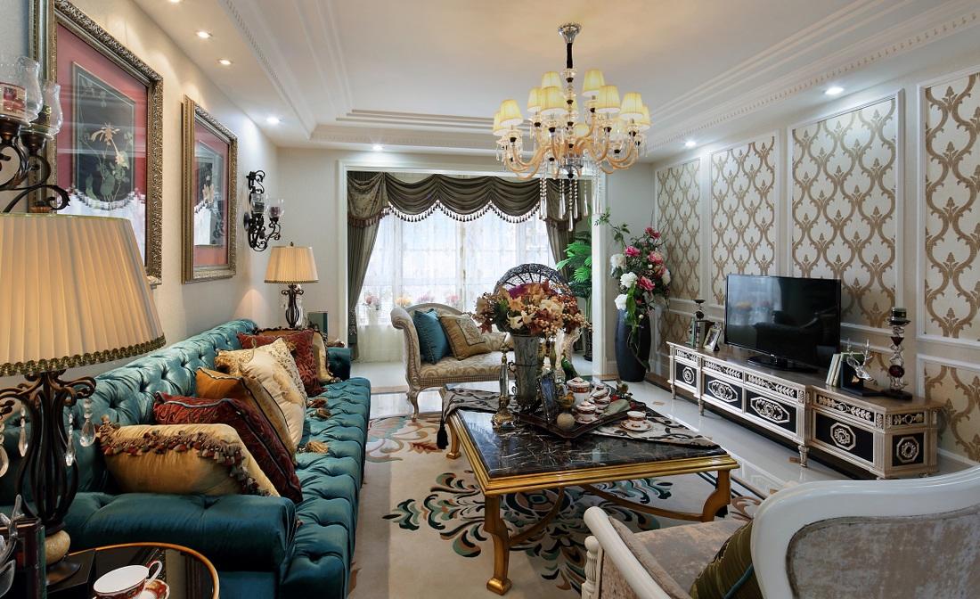 古典豪华欧式风格三居客厅软装饰搭配效果图
