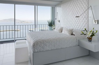 纯净白现代家装室内卧室软包背景墙效果图
