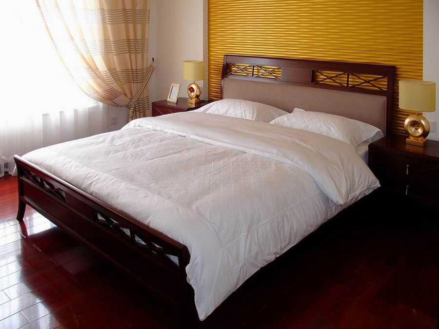 简约新中式卧室实木床布置