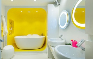 时尚创意现代卫生间黄色背景墙设计图片