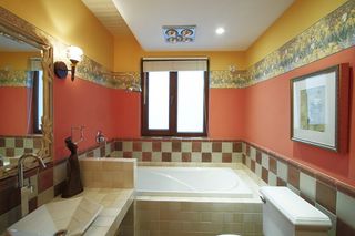 彩色复古美式风格卫生间背景墙装修效果图