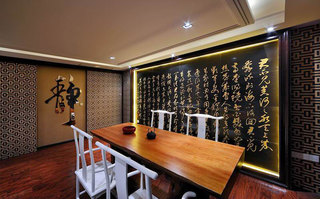 儒雅新古典中式餐厅古词背景墙设计