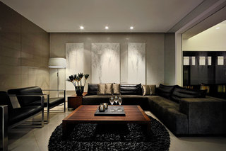 黑色摩登新中式风格客厅软装装饰效果图
