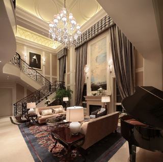 华丽高端欧式挑高客厅窗帘设计
