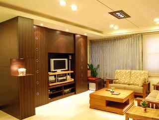 中式现代混搭风格客厅木质电视背景墙设计