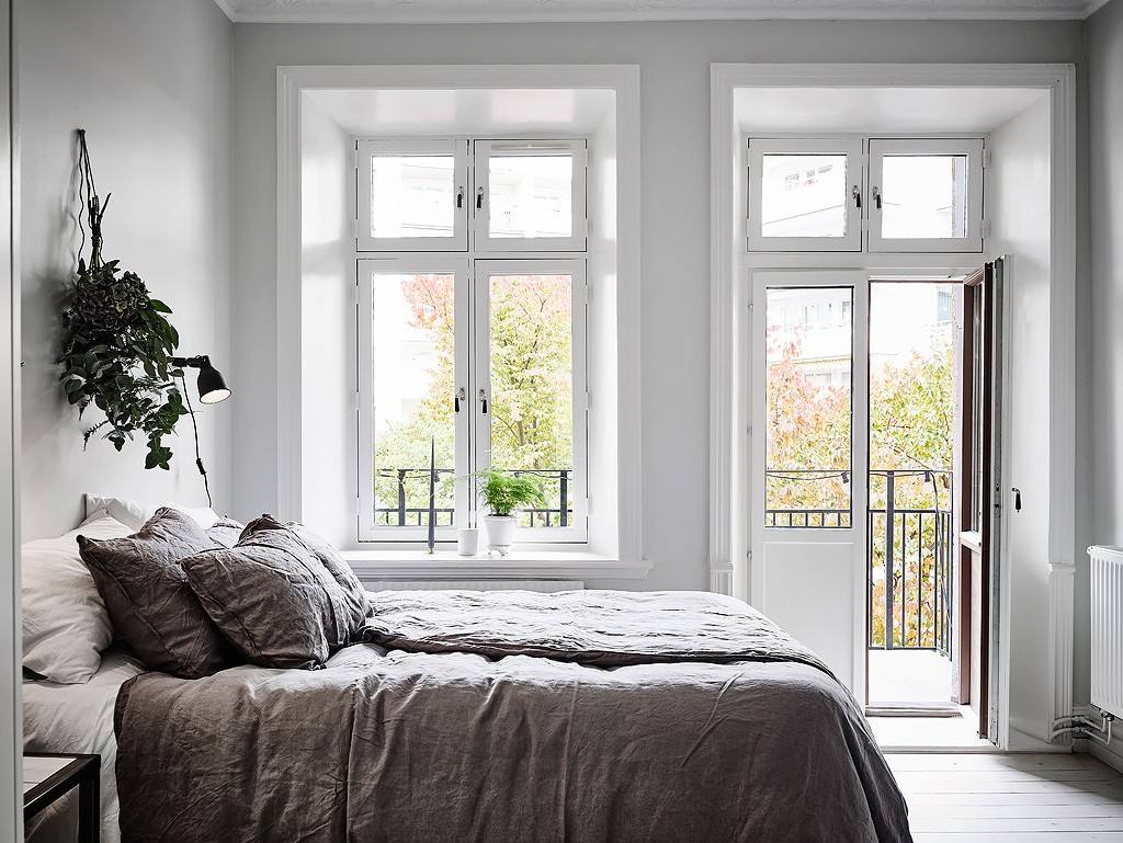 灰白北欧风格卧室飘窗设计效果图
