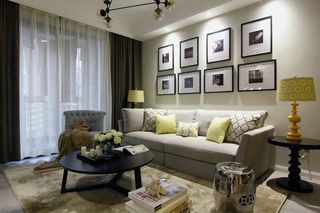 温馨精美美式简约客厅沙发相片墙装饰效果图