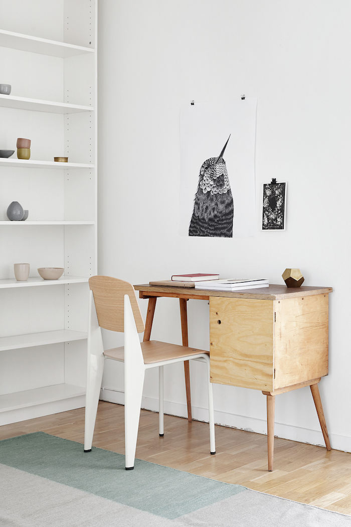 白色简约北欧家装风格书房手工制作书桌效果图