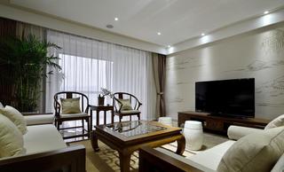 素雅简中式风格三居客厅实木沙发椅装饰效果图