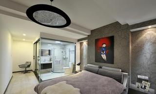 个性灰系现代新中式卧室带玻璃淋浴房设计大全