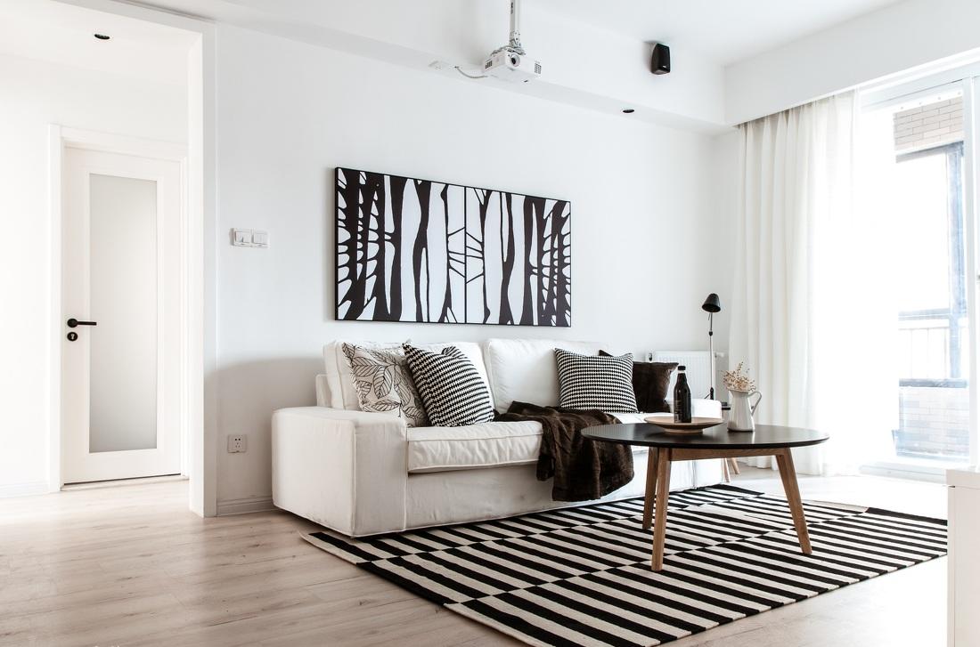 时尚黑白搭配北欧客厅沙发装饰画效果图