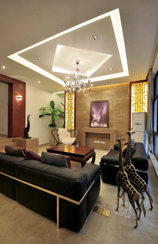 简约中式现代风混搭客厅背景墙效果图