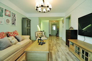 浅绿色小清新美式三居室客厅装修图
