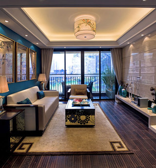 唯美中式现代混搭客厅装潢欣赏