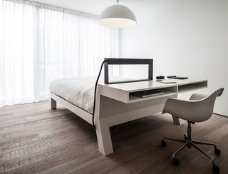 简约现代实木装修小公寓卧室多功能床头设计图
