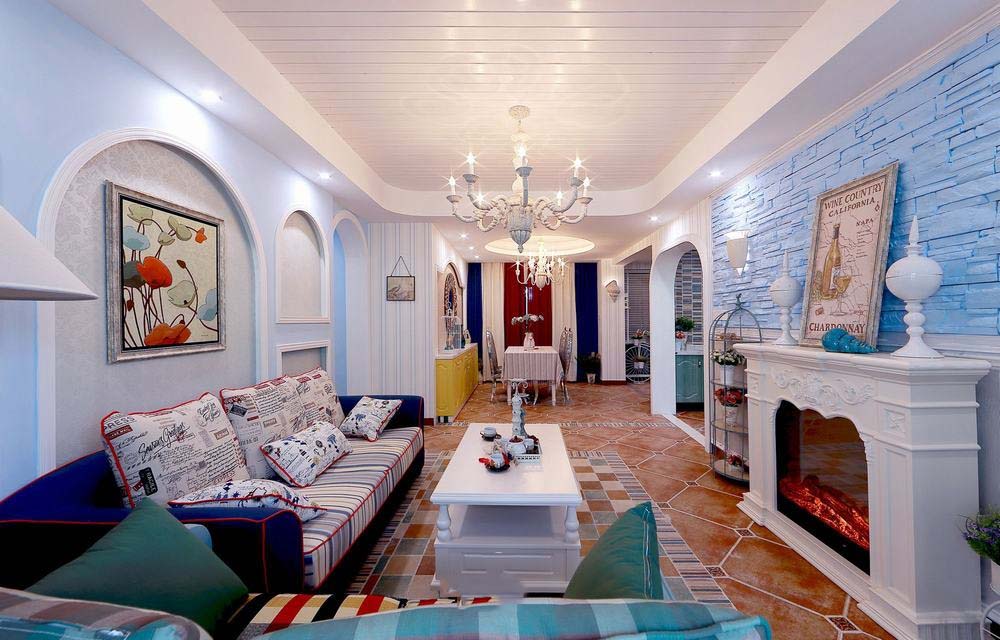 色彩柔和浪漫地中海风格公寓客厅装修效果图