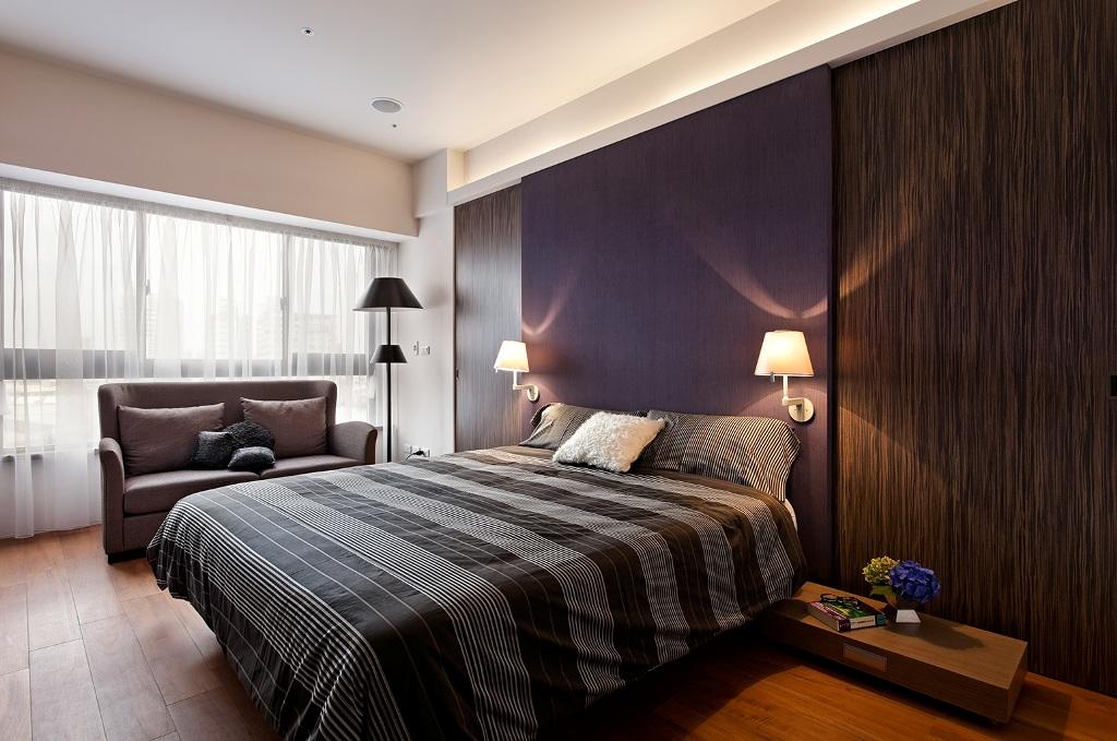 沉稳时尚现代装修风格卧室紫色背景墙设计