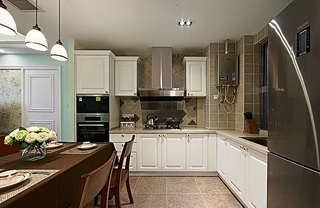 美式风格L型开放式厨房设计装潢图