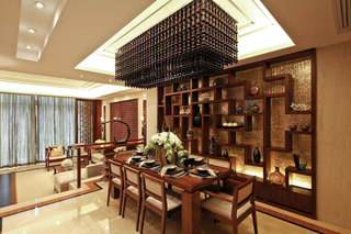 壮丽华贵现代中式别墅餐厅设计装潢效果图