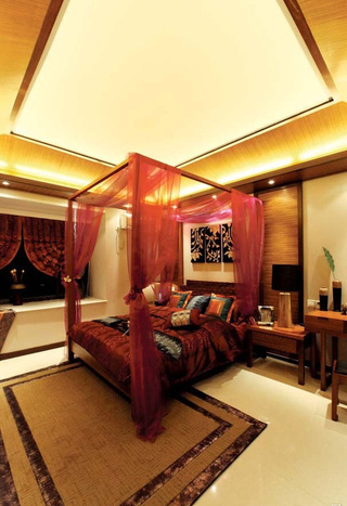 静谧豪华东南亚设计风格别墅卧室软装搭配效果图片