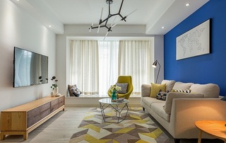 清新时尚北欧家居客厅彩色地毯装饰效果图