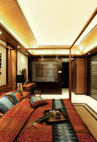 静谧豪华东南亚设计风格别墅卧室窗棂隔断效果图