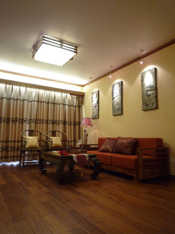 90平米简中式风格两居室客厅装潢效果图